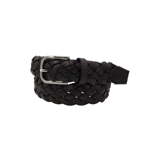 Cintura 3,5 cm Intrecciata in Vera Pelle — Fibbia Anallergica, Moro