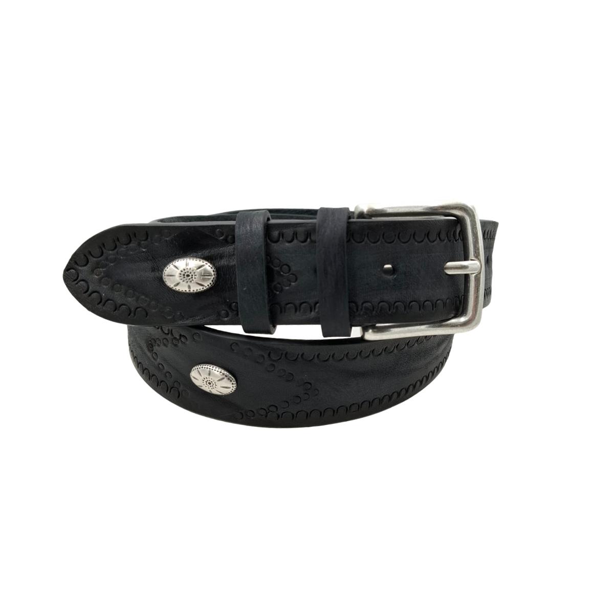 Black Washed - Cintura 4 cm in cuoio effetto Washed con borchie,ricami e fibbia in ottone