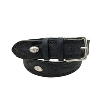 Carica l'immagine nel visualizzatore di Gallery, Black Washed - Cintura 4 cm in cuoio effetto Washed con borchie,ricami e fibbia in ottone