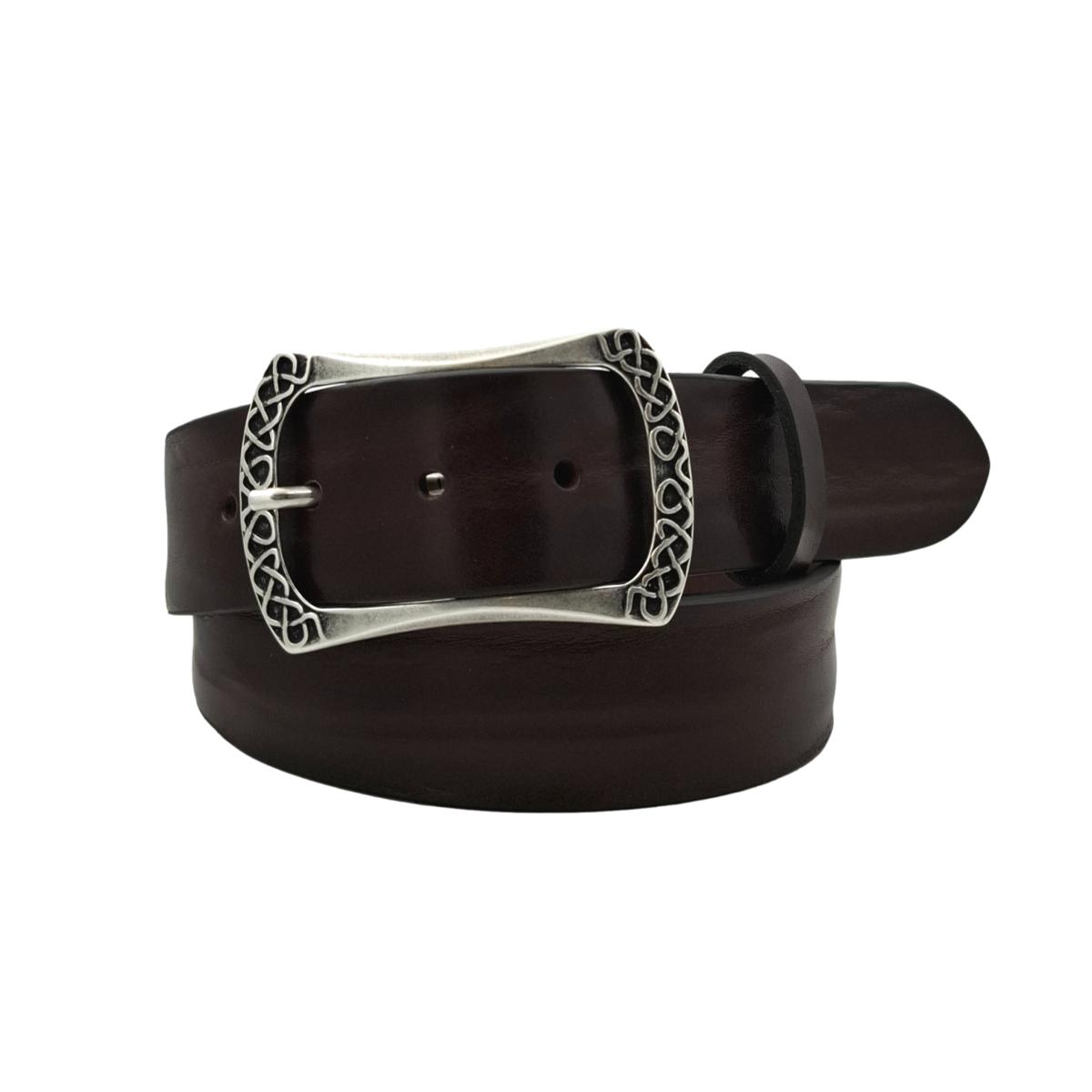 Babylon - Cintura 4 cm in vero cuoio  Moro con fibbia intera a fantasie geometriche