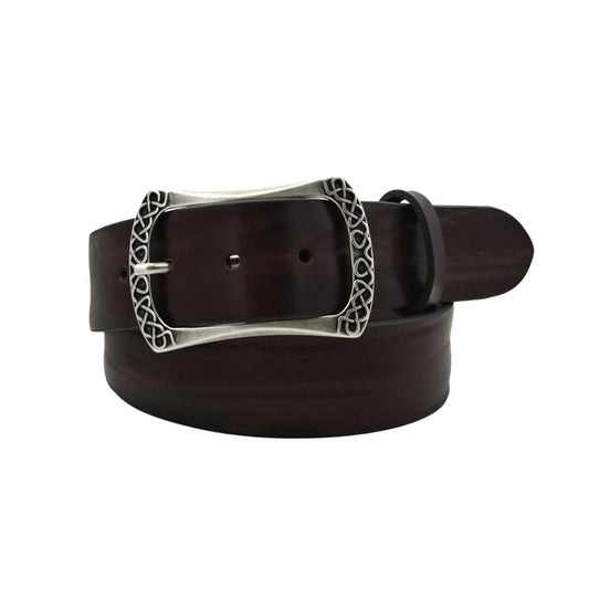 Babylon - Cintura 4 cm in vero cuoio  Moro con fibbia intera a fantasie geometriche