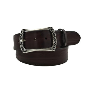 Babylon - Cintura 4 cm in vero cuoio  Moro con fibbia intera a fantasie geometriche