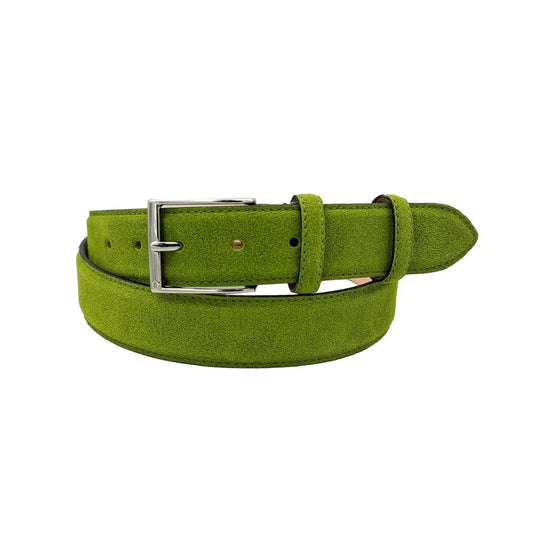 Cintura scamosciata 3,5 cm Verde Elettrico con fibbia argentata nichel free