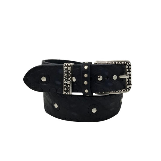 Cintura 4 cm in Cuoio colore Nero abrasivato, tinto e lavorato a  mano, fibbia colore Argento vecchio