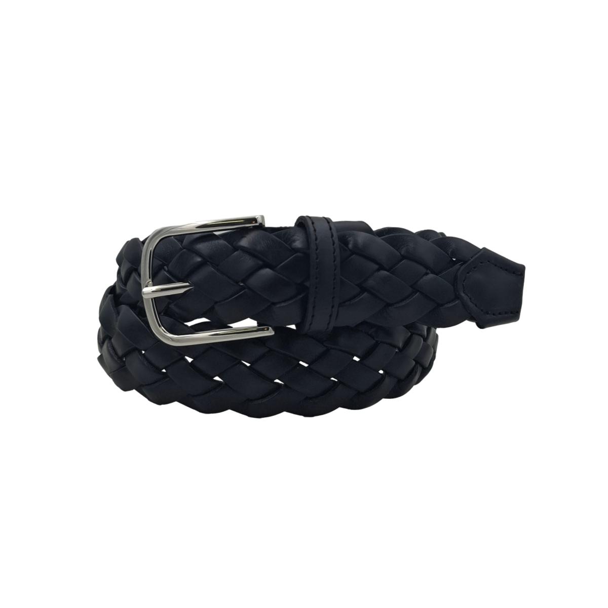 Cintura 3,5 cm intrecciata  in vera pelle con fibbia anallergica - Nero