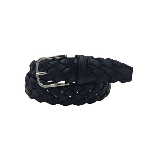 Cintura 3,5 cm intrecciata  in vera pelle con fibbia anallergica - Nero
