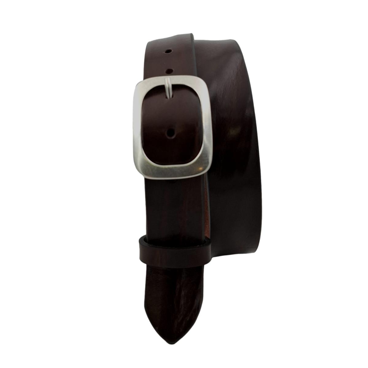 Cintura in Cuoio di Toro Design Casual con Fibbia intera Satinata (Altezze 3,5 cm e 4 cm)