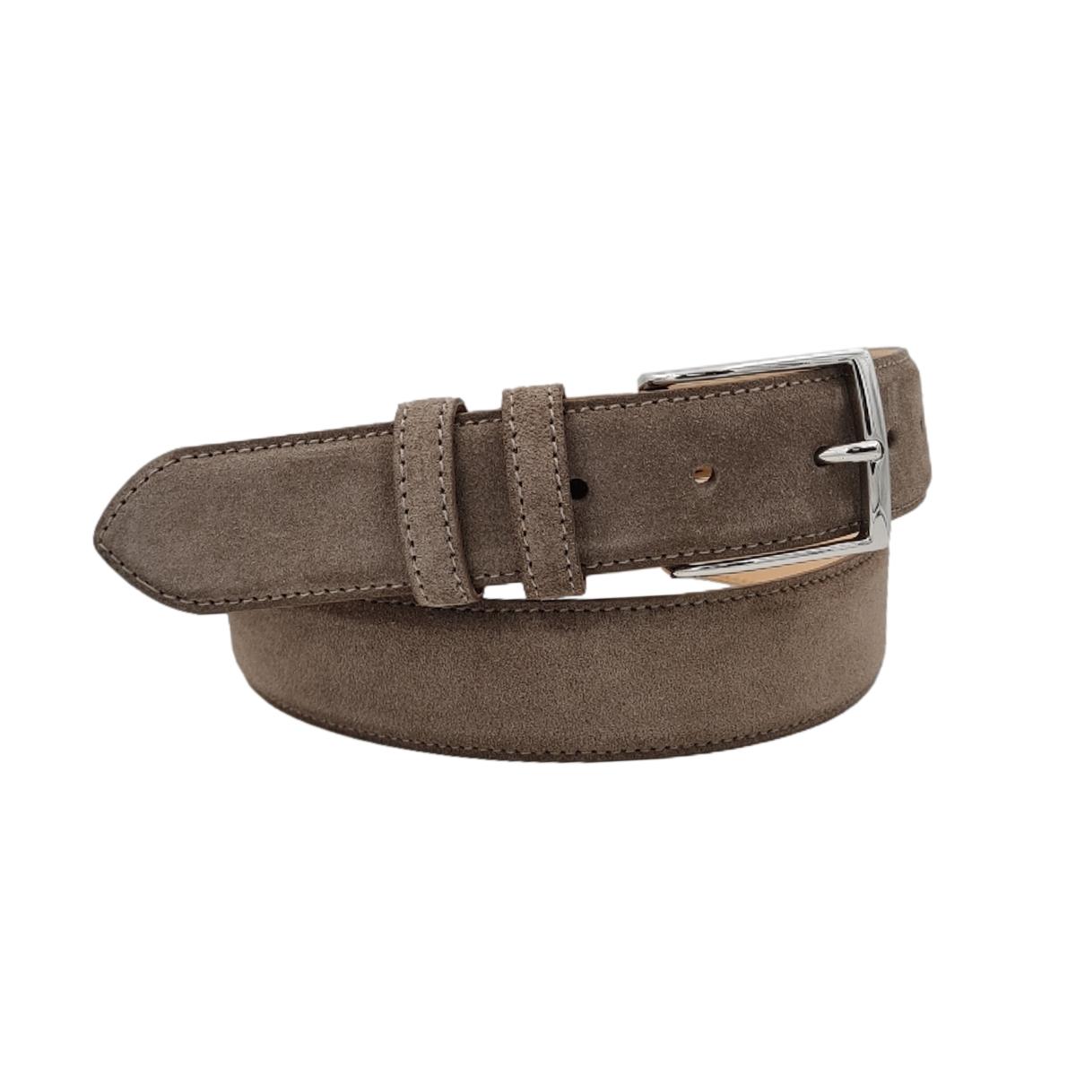 Cintura Uomo 3,5 cm in  Pelle Scamosciata , fibbia  anallergica - Taupè