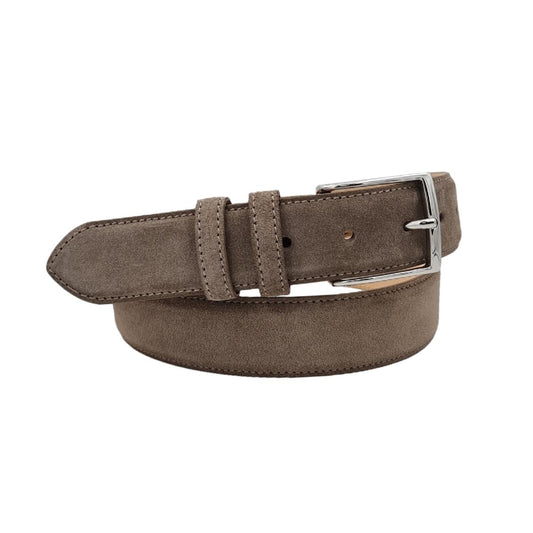 Cintura Uomo 3,5 cm in  Pelle Scamosciata , fibbia  anallergica - Taupè