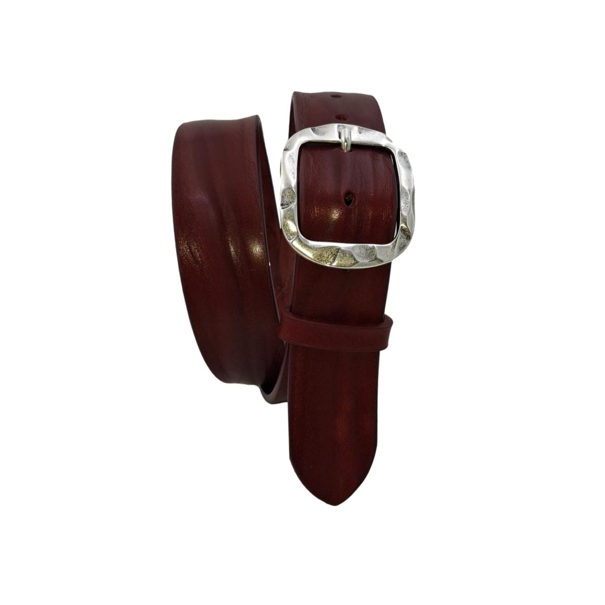 Cintura in vero cuoio di toro Plissettato 4 cm con fibbia intera Argento Antico