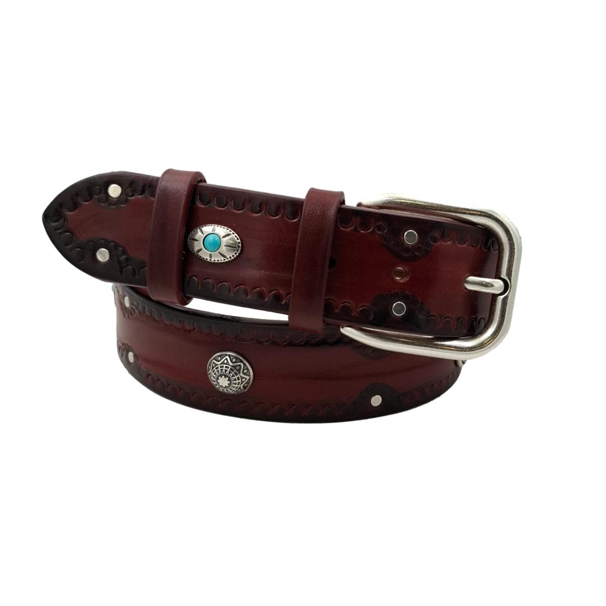 Bellagio - Cintura 4 cm in cuoio di toro con borchie argentate e pietre celesti - ESPERANTOBELTS