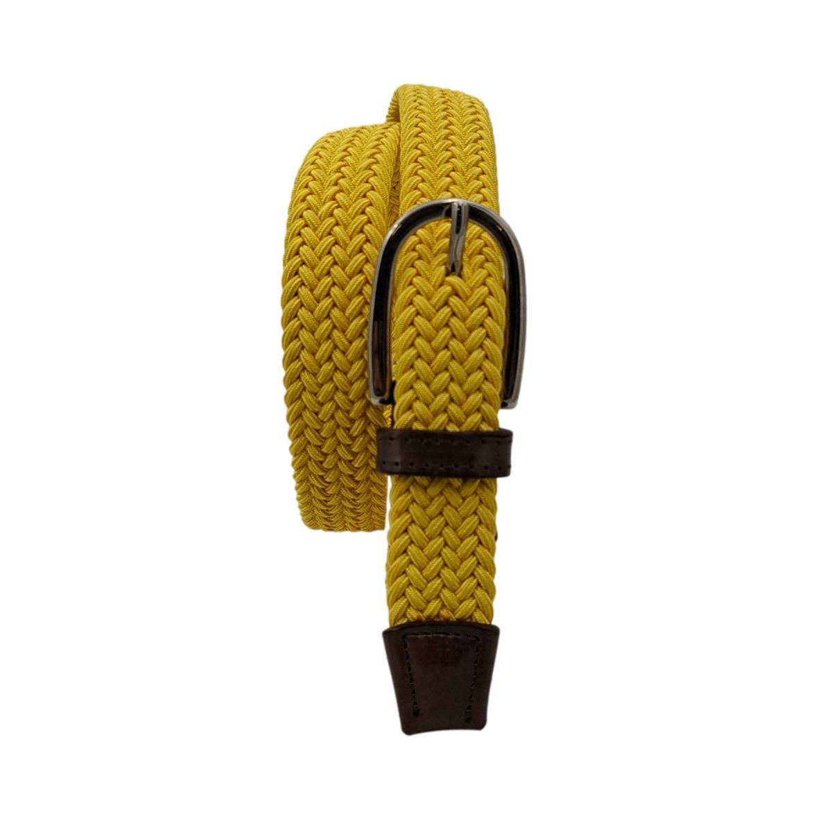 Tenerife - Cintura 2,5 cm intrecciata elastica con finiture in cuoio e fibbia argentata