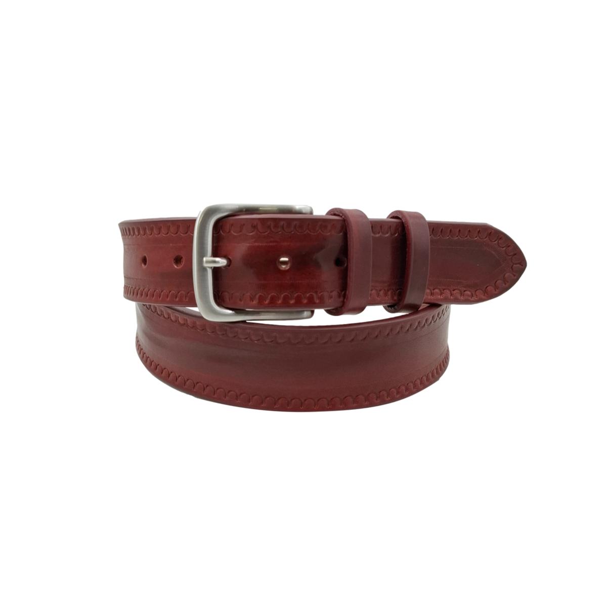Texas - Cintura 4 cm in cuoio di toro con contorni lavorati a mano e fibbia satinata