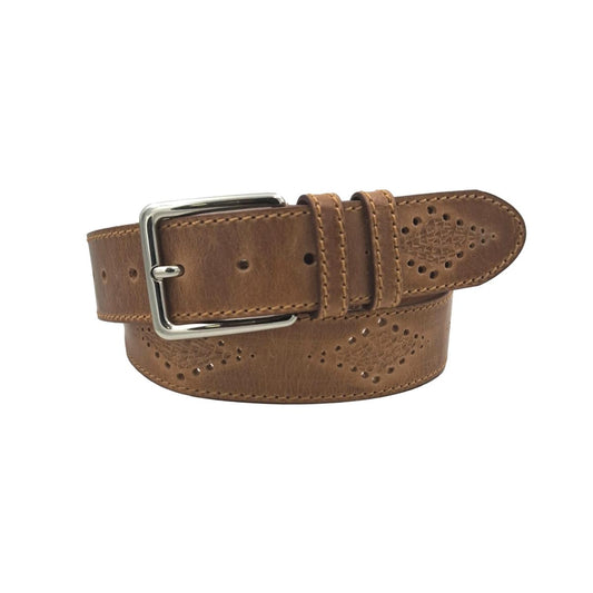 Cintura 4 cm in Cuoio Vegetale con fori ricamati a fantasie geometriche