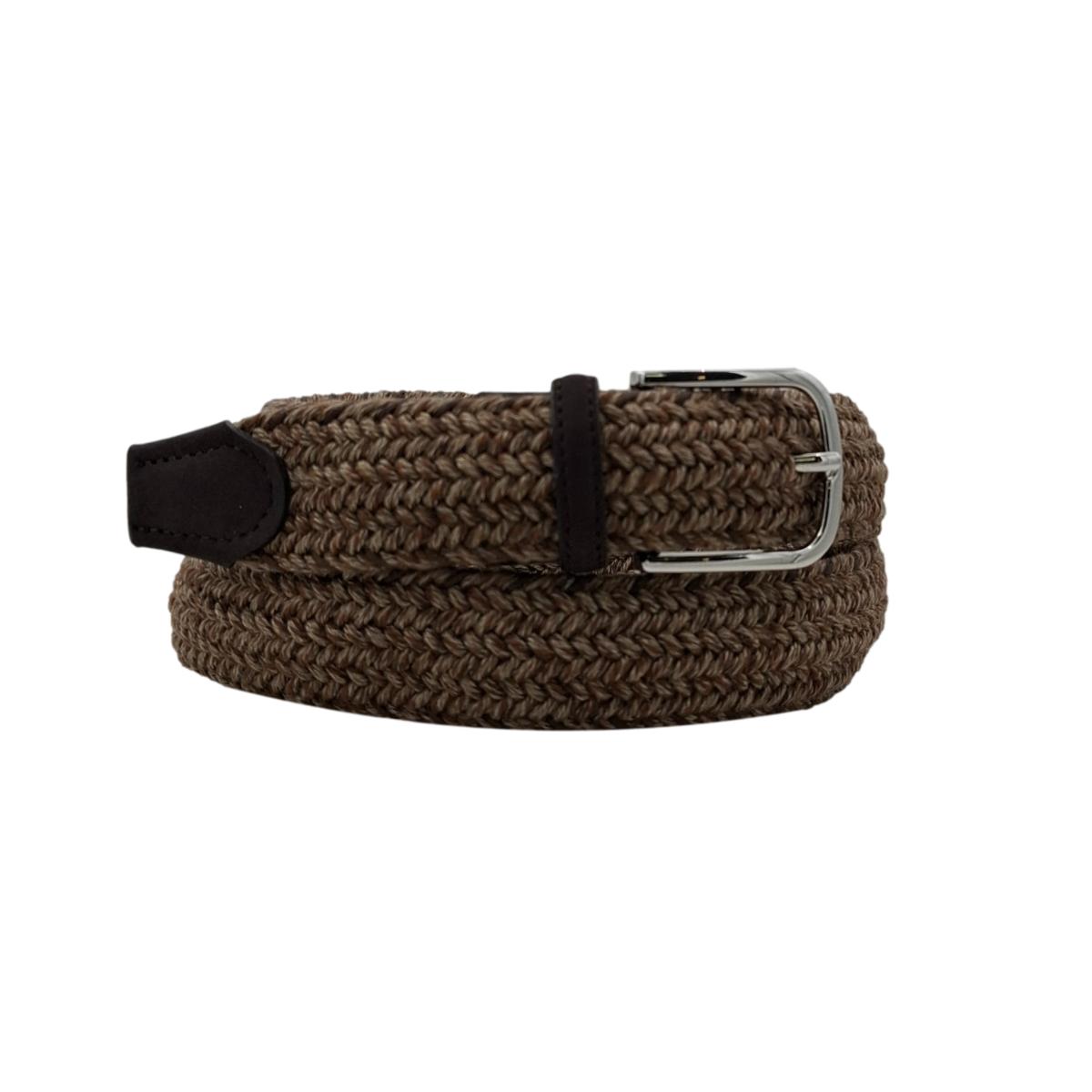Cintura  in Lana e Cotone 3,5 cm con finiture in pelle