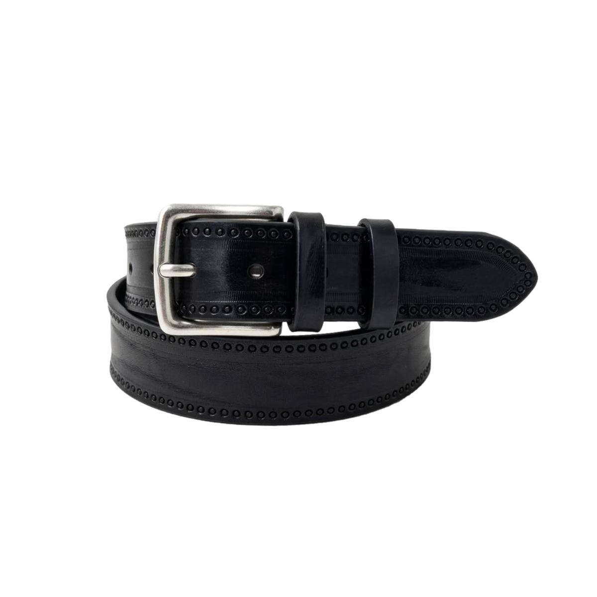 Cintura 4 cm in vero cuoio Nero ricamato e fibbia in vero ottone cucita a mano