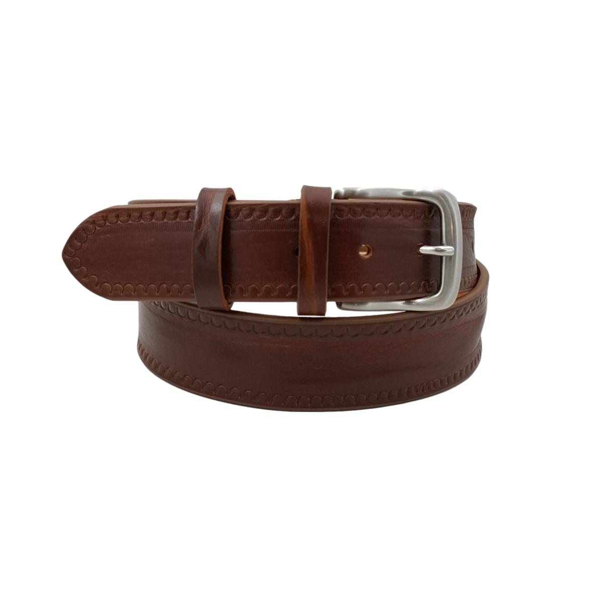 Texas - Cintura 4 cm in cuoio di toro con contorni lavorati a mano e fibbia satinata