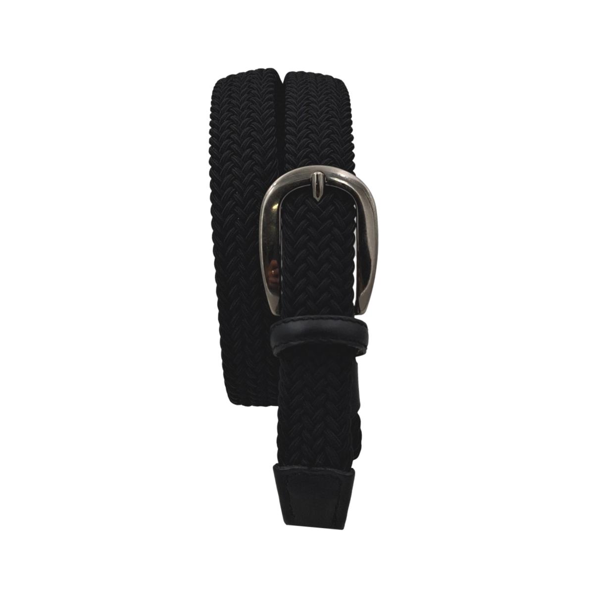 Tenerife - Cintura 2,5 cm intrecciata elastica con finiture in cuoio e fibbia argentata