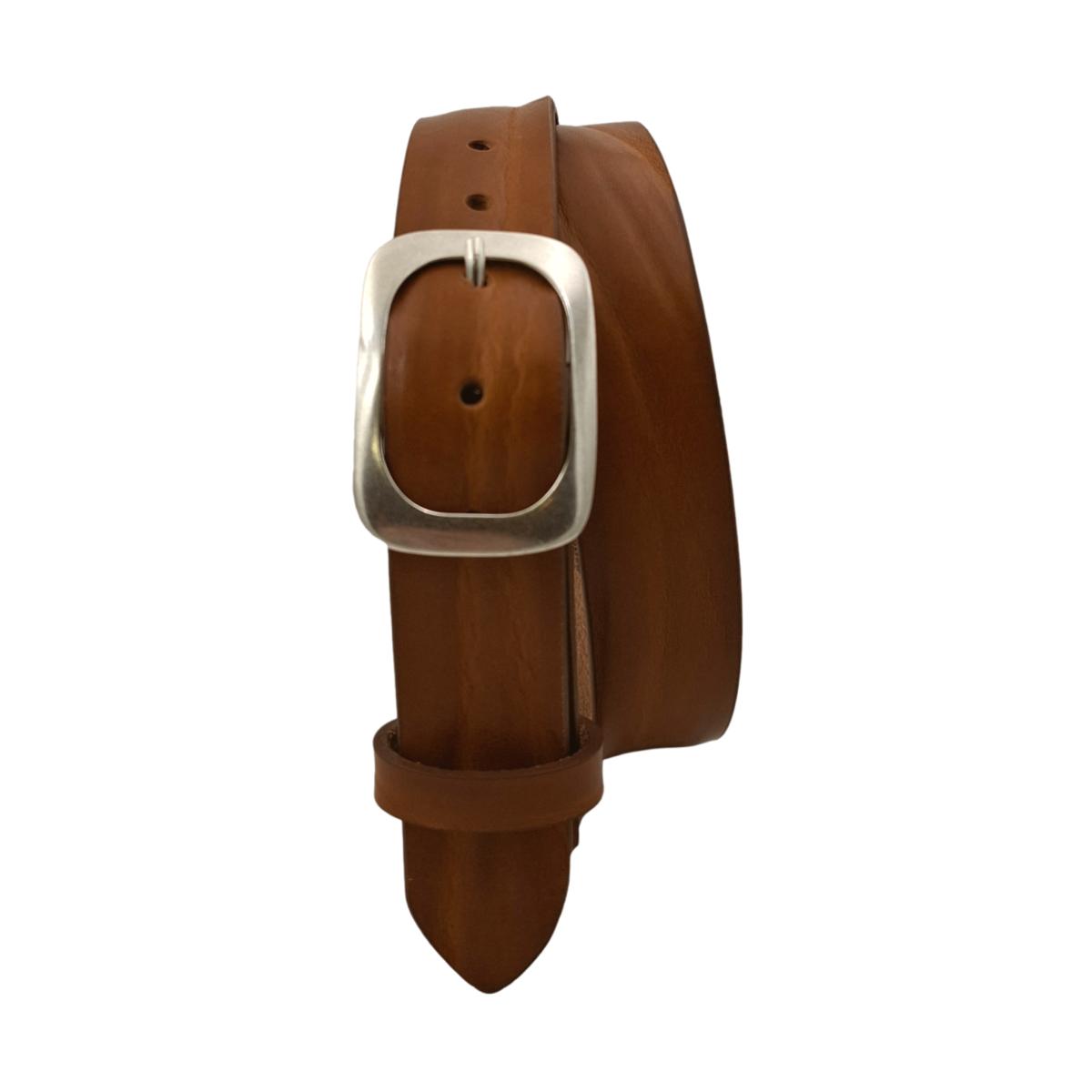 Cintura in Cuoio di Toro Design Casual con Fibbia intera Satinata (Altezze 3,5 cm e 4 cm)