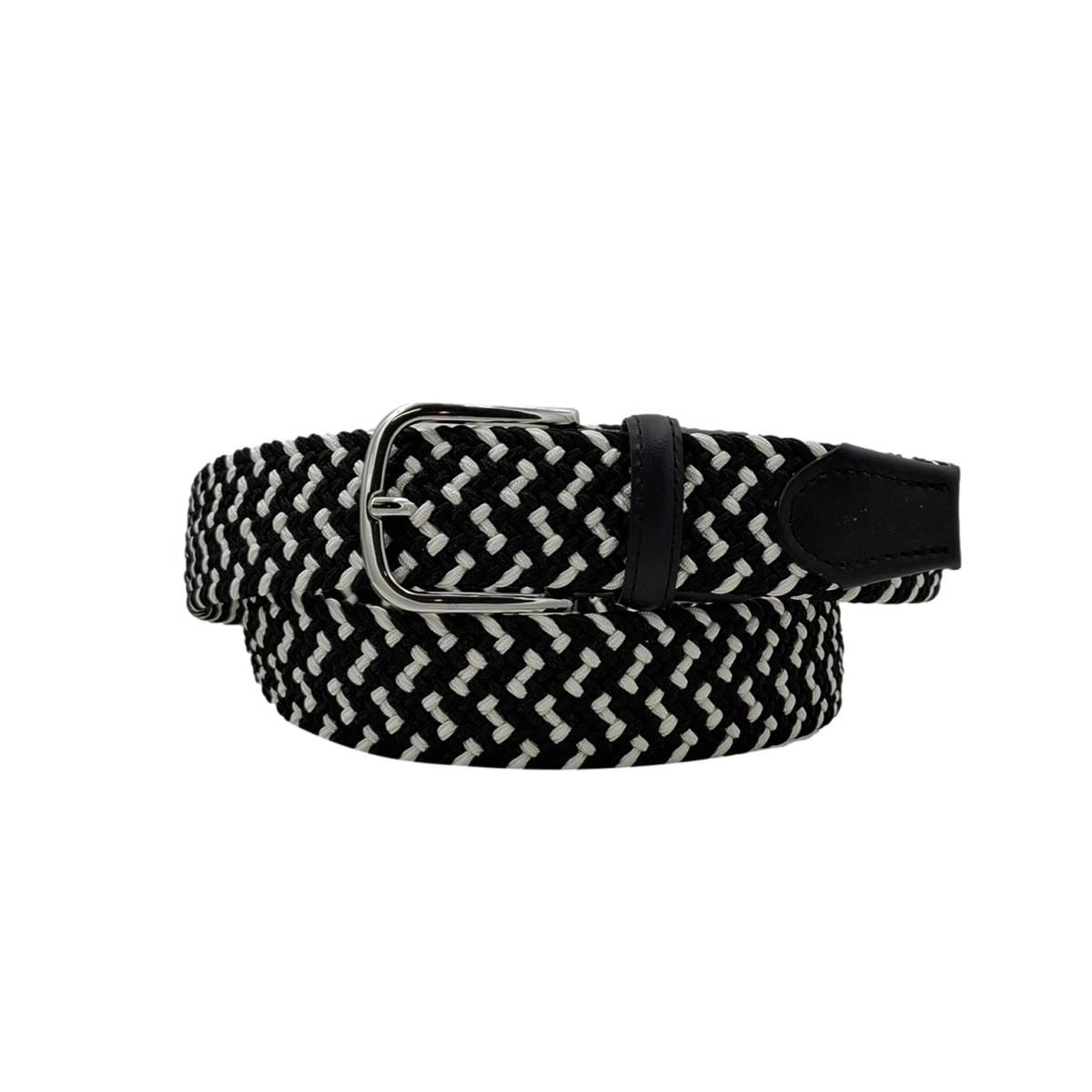 Cintura elasticizzata bicolore leggera 3,5 cm con finiture in pelle