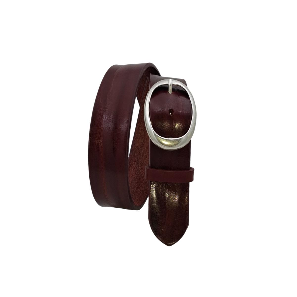 Cintura in vero cuoio di toro Plissettato 4 cm con fibbia intera Ovale Argento Antico