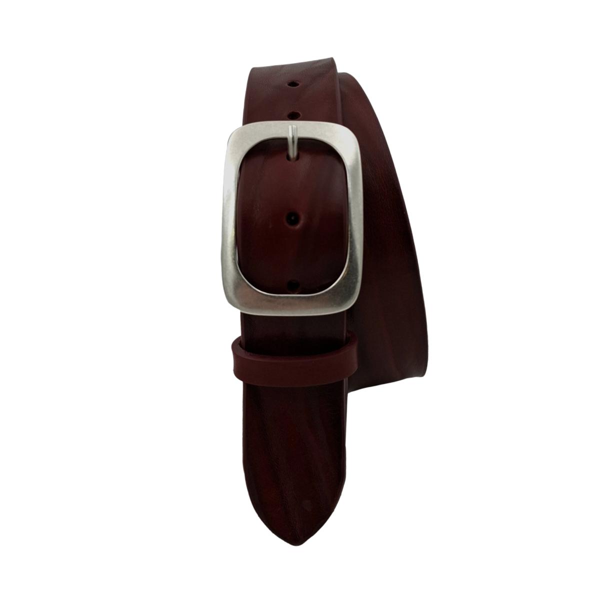 Cintura in Cuoio di Toro Design Casual con Fibbia intera Satinata (Altezze 3,5 cm e 4 cm)