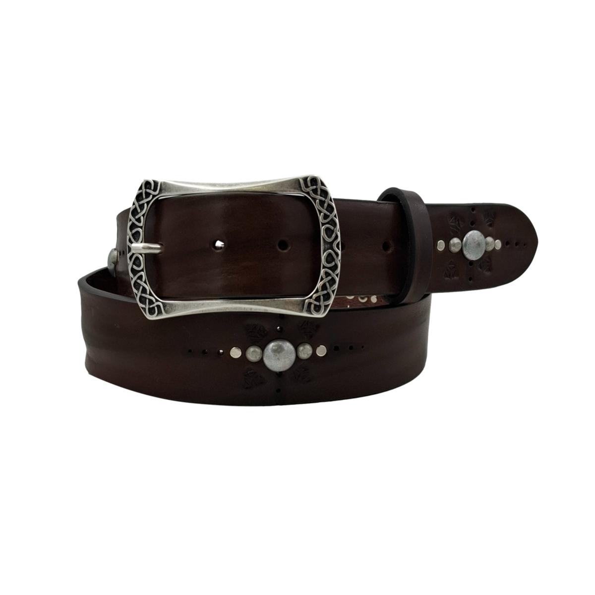 Marbles & Leather - Cintura 4 cm moro in vero cuoio con borchie sferiche e ricami - ESPERANTOBELTS