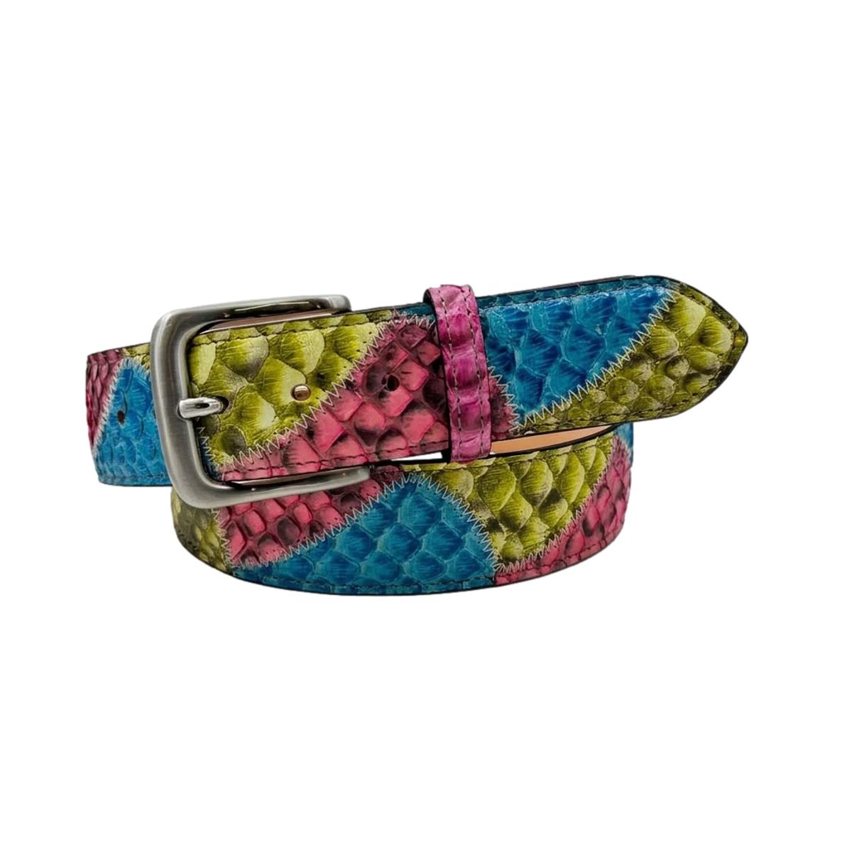 Vela Sunset - Cintura 4 cm Patchwork in vero Pitone con fibbia Satinata