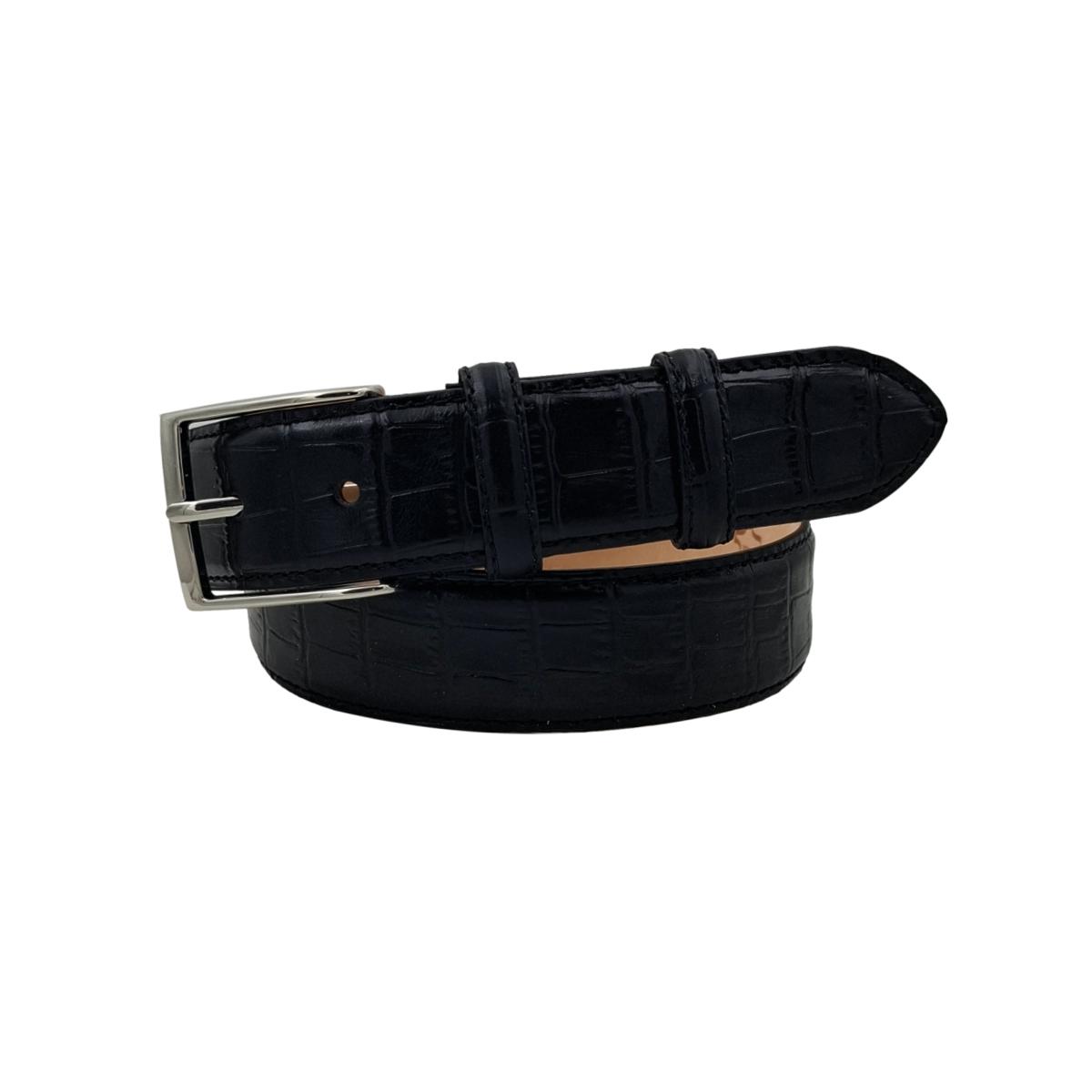 Cintura 3,5 cm Stampato Coda Coccodrillo con fodera in Pelle bovina - Nero