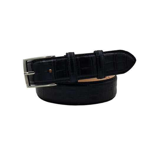 Cintura 3,5 cm Stampato Coda Coccodrillo con fodera in Pelle bovina - Nero