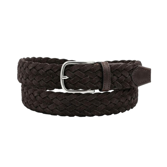 Cintura Intrecciata 3,5 cm in Pelle Scamosciata foderata in Cotone con fibbia anallergica - Moro