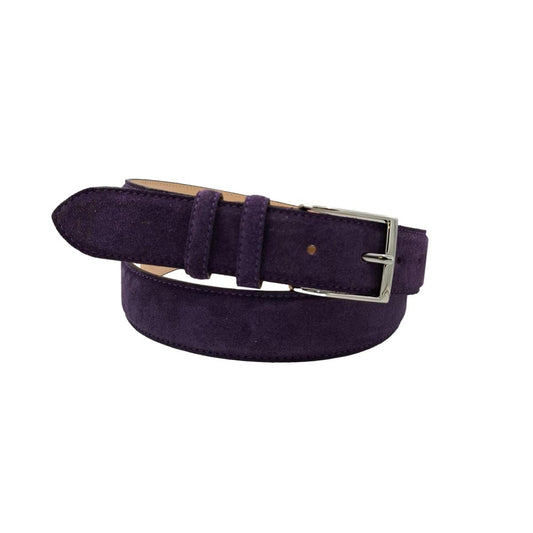 Cintura scamosciata 3,5 cm Viola con fibbia argentata nichel free
