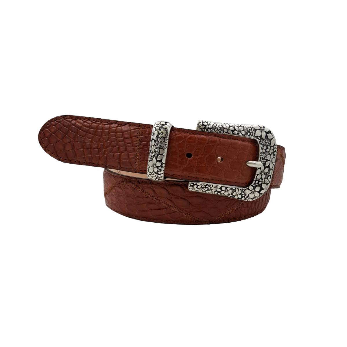 Jungle Patch - Cintura 4 cm in coccodrilllo Patchwork con fibbia e passante metallici a fantasia floreale - ESPERANTOBELTS