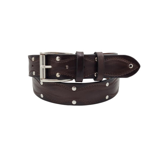 Cintura 4 cm in Cuoio Moro abrasivato con borchie metalliche e fibbia vintage