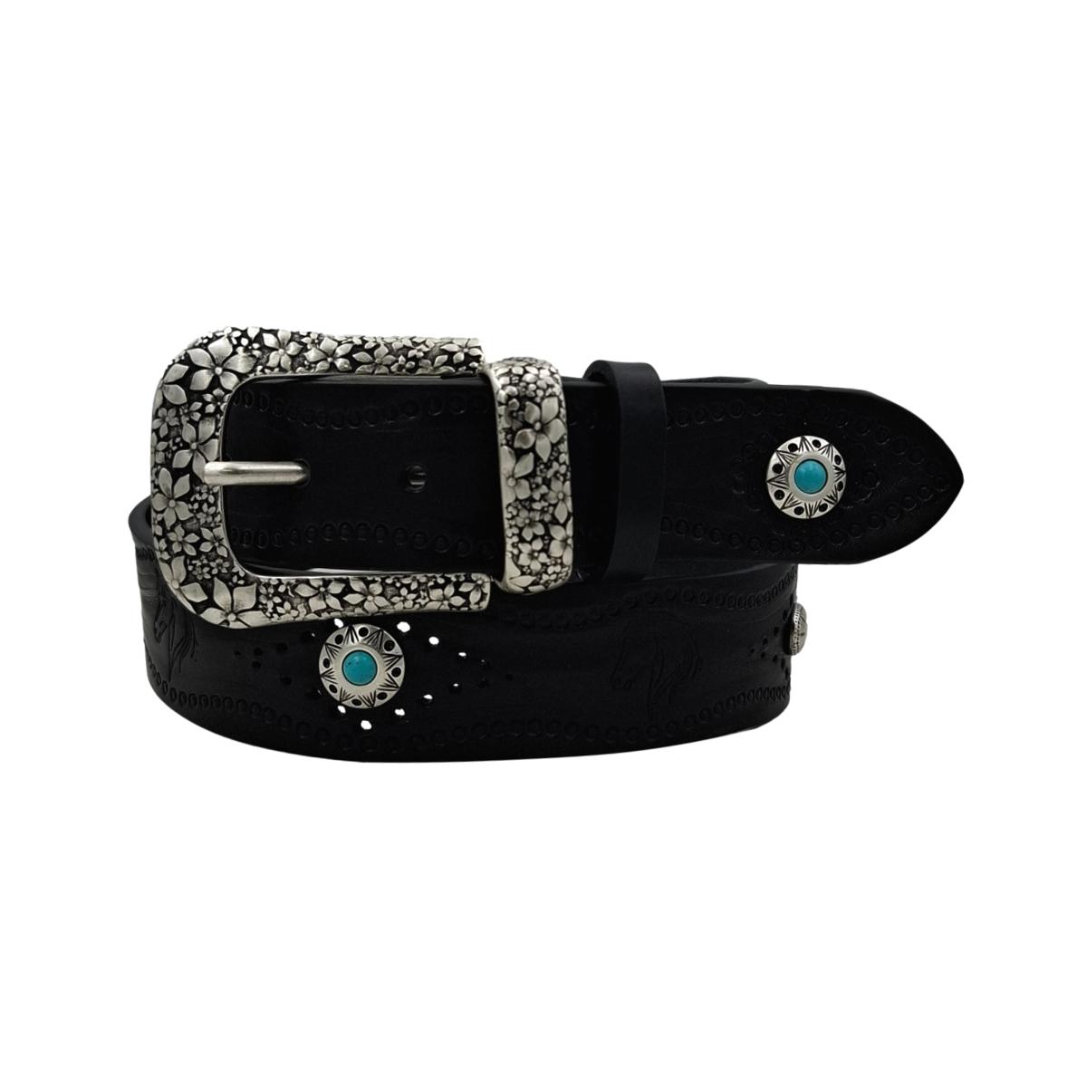 Pegaso - Cintura in cuoio 4 cm con borchie ,fantasie di cavalli , passante e fibbia metallici - ESPERANTOBELTS