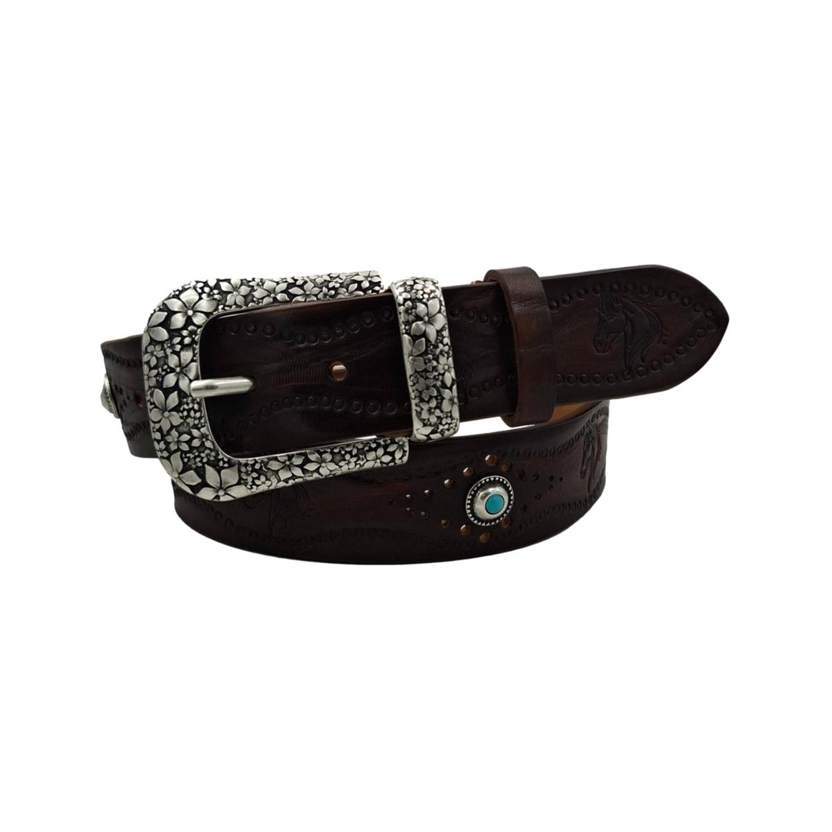 Pegaso - Cintura in cuoio 4 cm con borchie ,fantasie di cavalli , passante e fibbia metallici - ESPERANTOBELTS