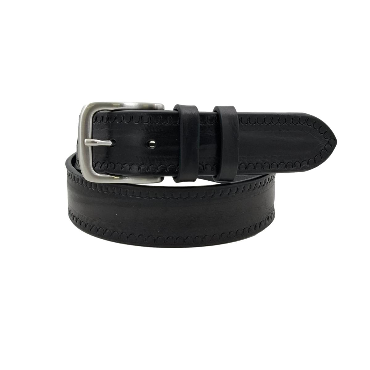 Texas - Cintura 4 cm in cuoio di toro con contorni lavorati a mano e fibbia satinata