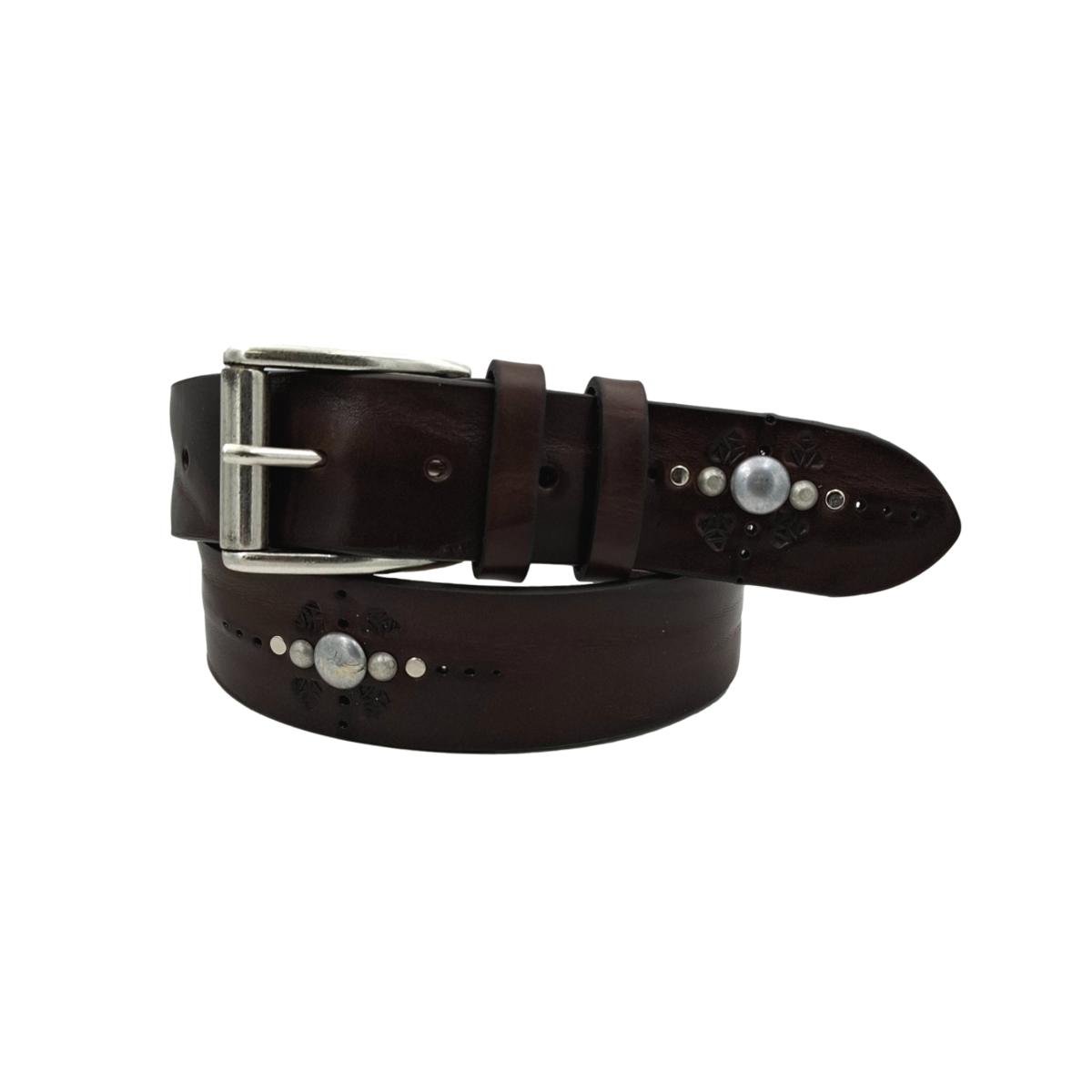 Marbles & Leather - Cintura 4 cm moro in vero cuoio con borchie sferiche e ricami - ESPERANTOBELTS