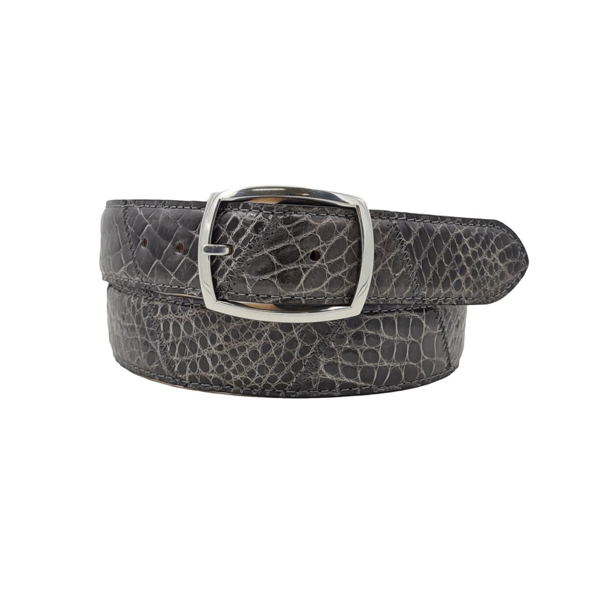 Cintura 3,5 cm Patchwork in coccodrillo Grigio con fibbia intera argentata