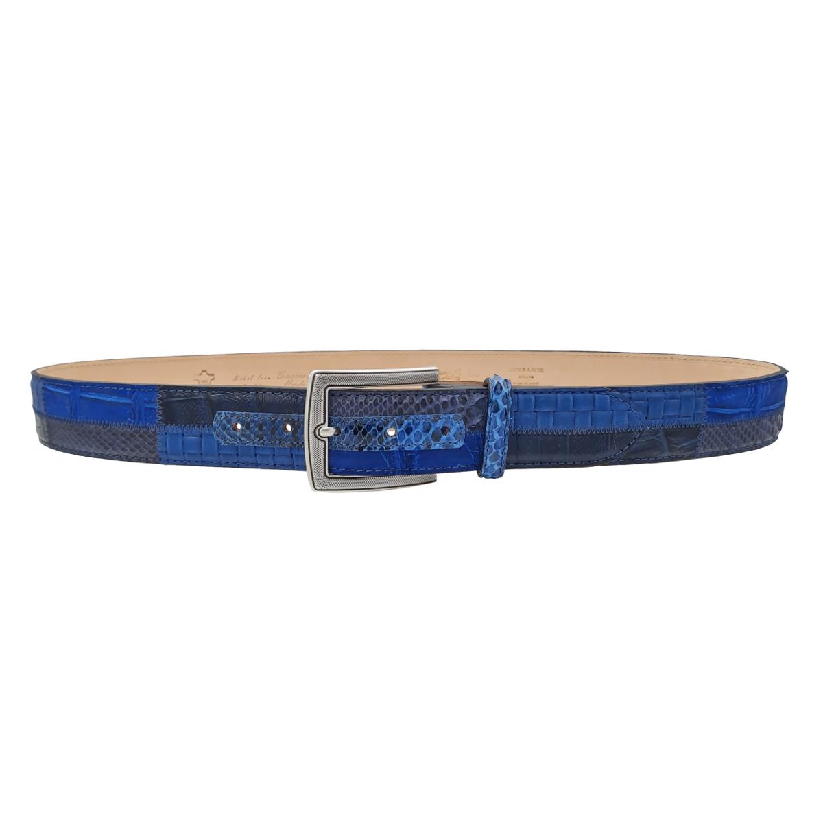 Cintura Patchwork 4 cm in Pitone e Coccodrillo con Fibbia Lavorata