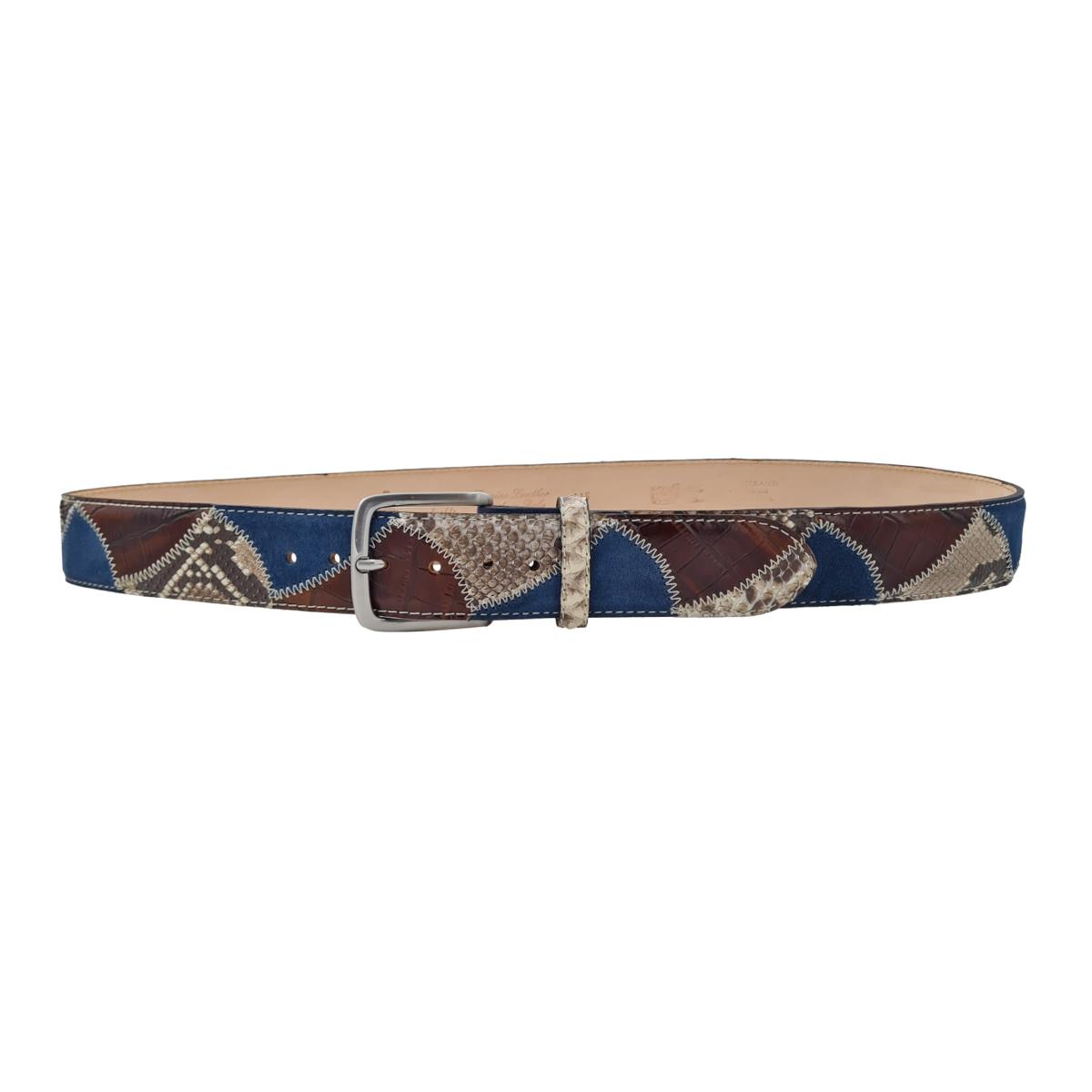 Vela - Cintura 4 cm in vero Pitone e pelle con stampa coccodrillo - Turchese