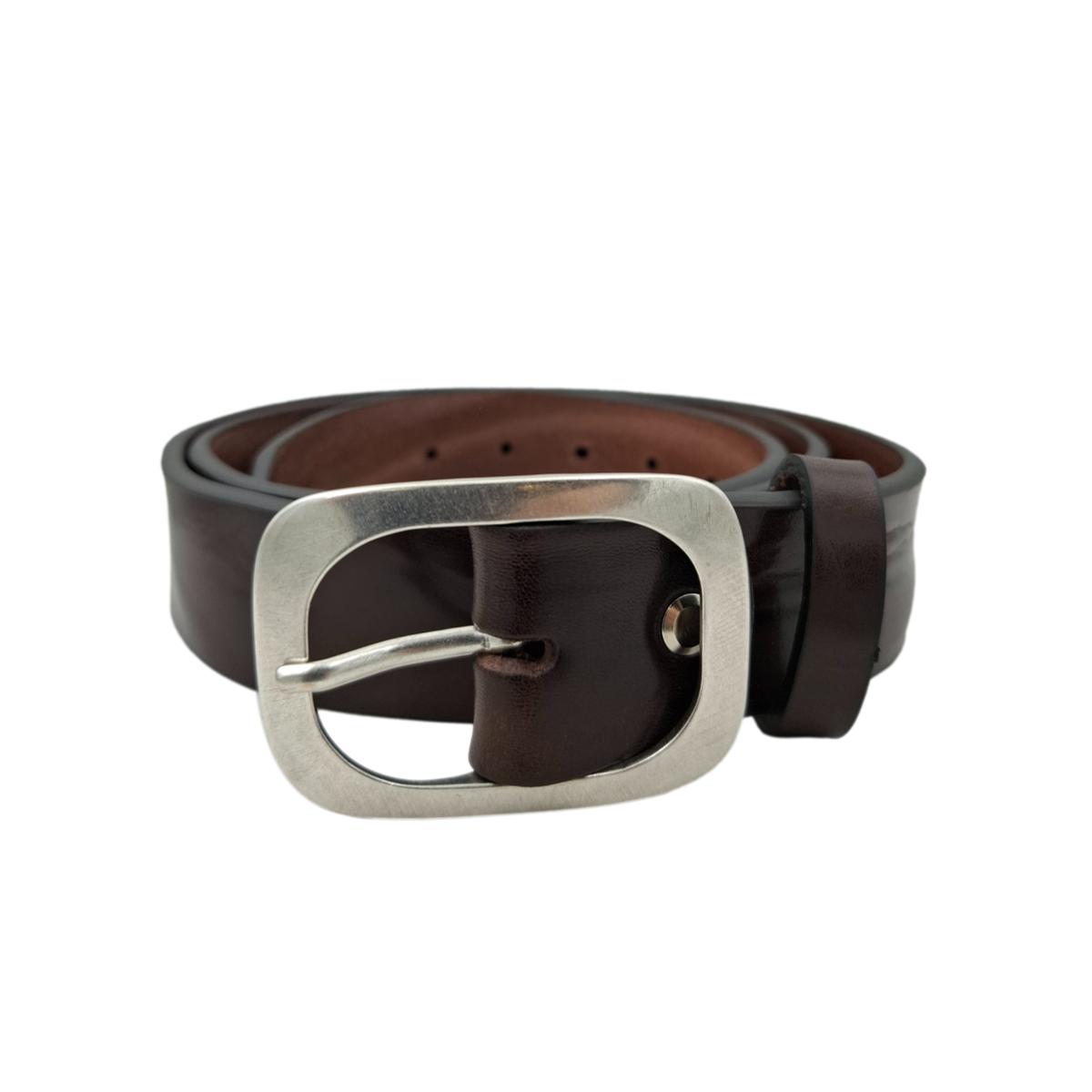 Cintura in Cuoio di Toro Design Casual con Fibbia intera Satinata (Altezze 3,5 cm e 4 cm)