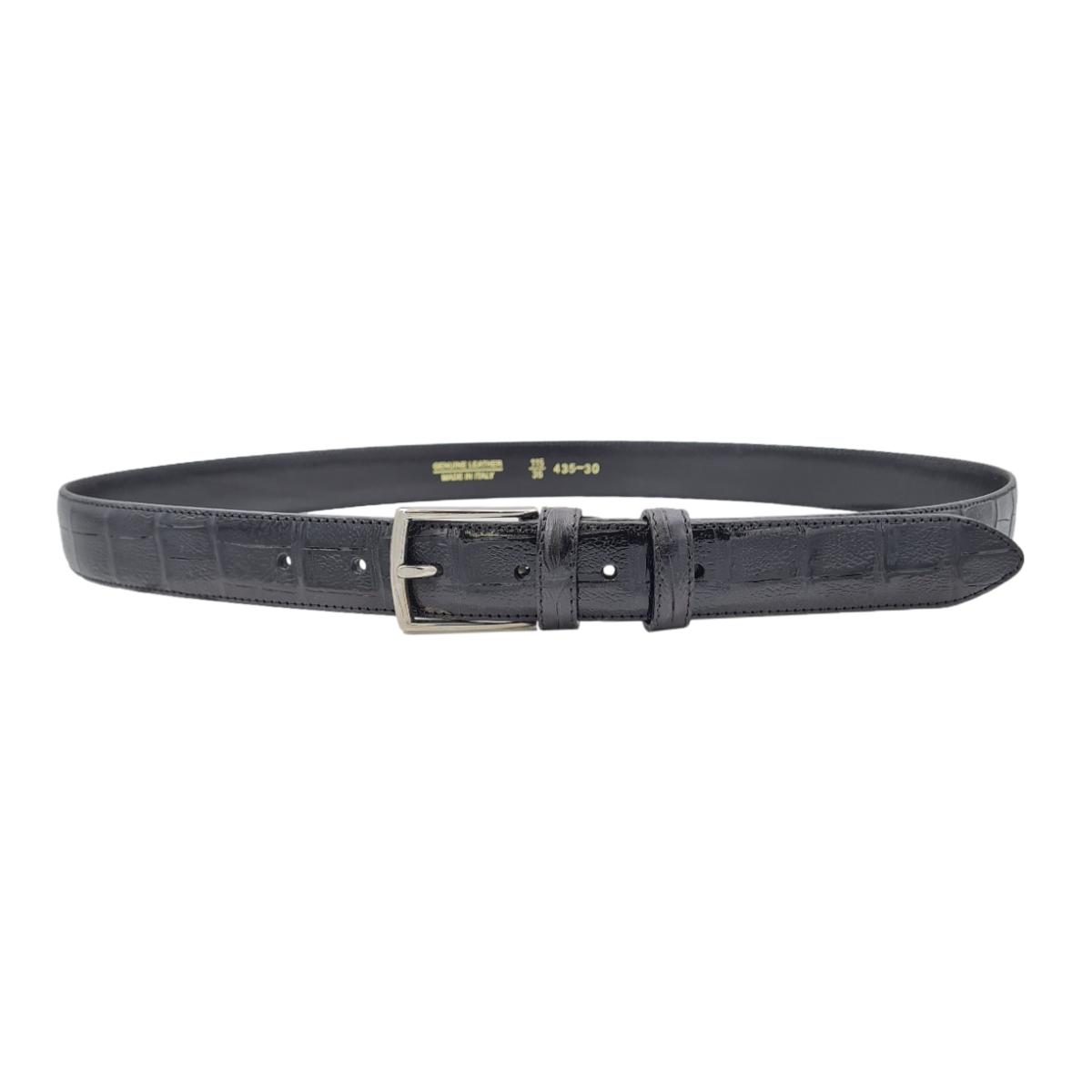 Cintura 3 cm Stampato Coda Coccodrillo con fodera in Pelle bovina - Nero