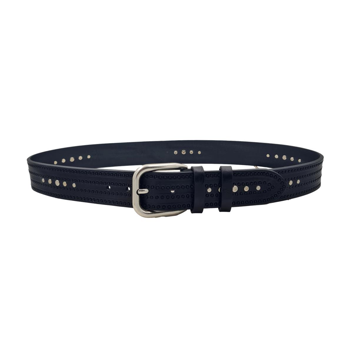 Black Panther - Cintura 4 cm in cuoio lavorato a mano con fibbia in ottone e borchie metalliche