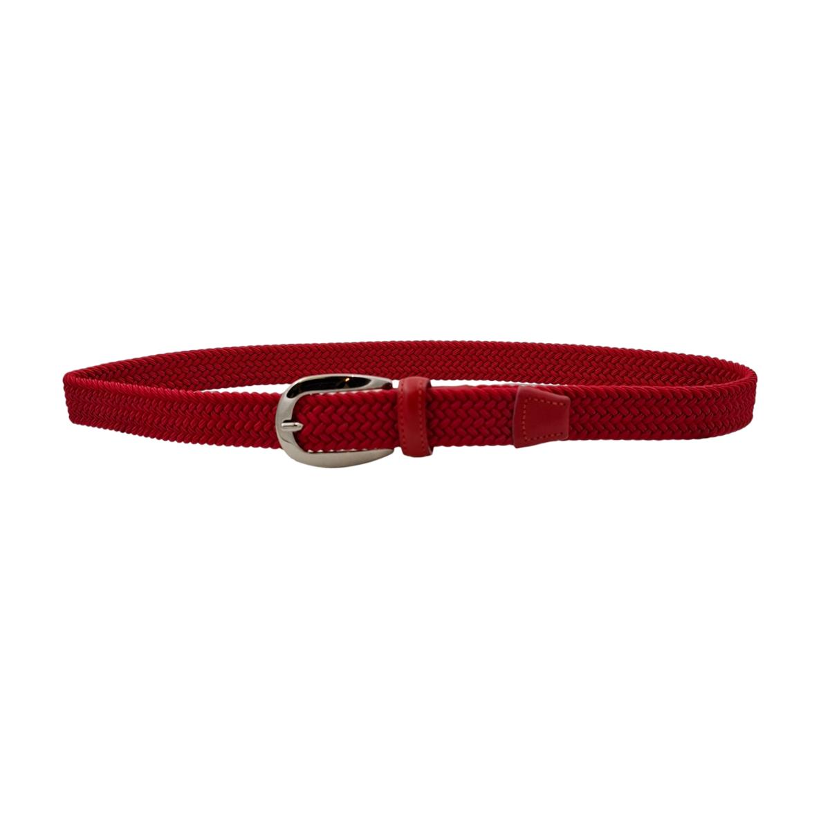 Tenerife - Cintura 2,5 cm intrecciata elastica con finiture in cuoio e fibbia argentata