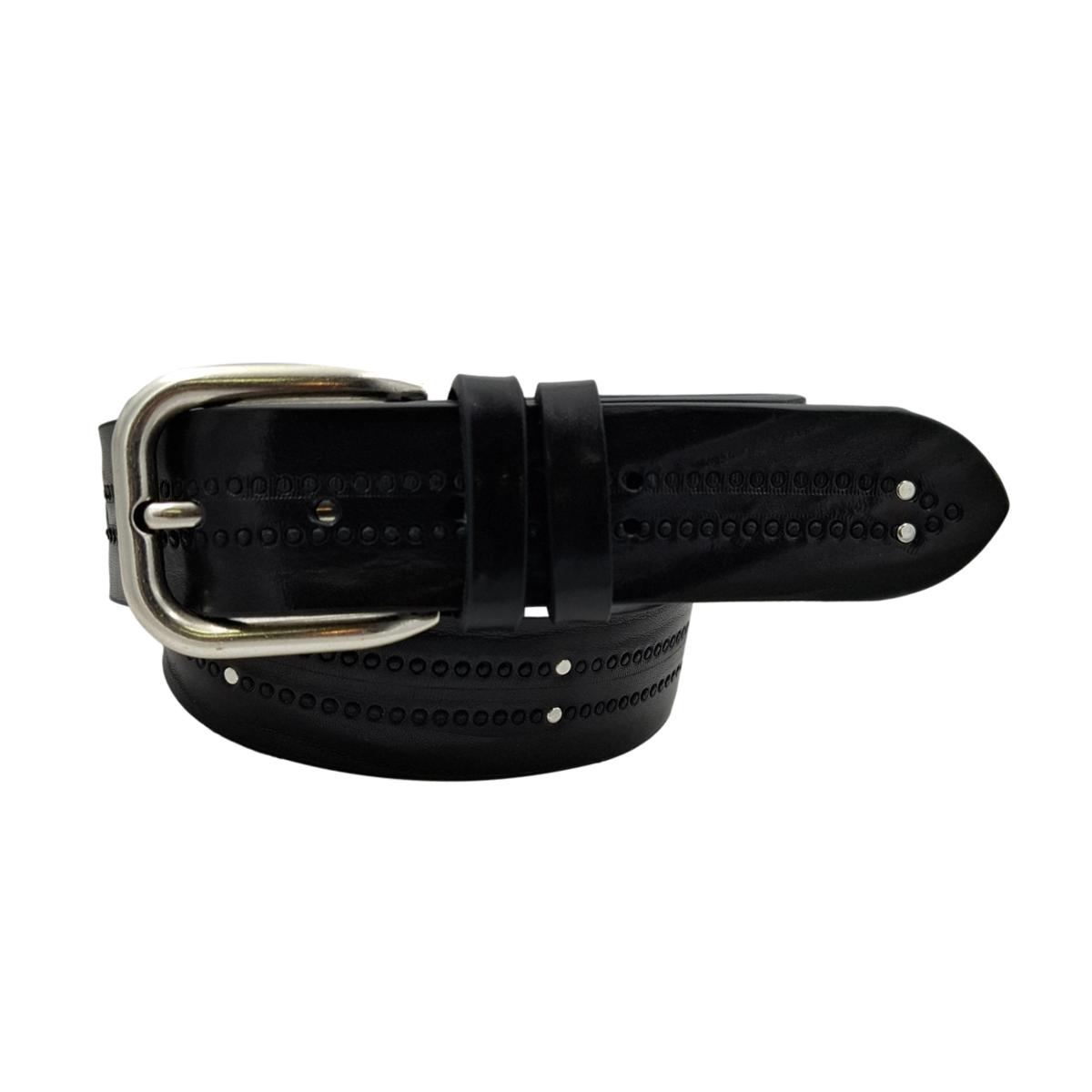 Black Panther - Cintura 4 cm in cuoio lavorato a mano con fibbia in ottone e borchie metalliche