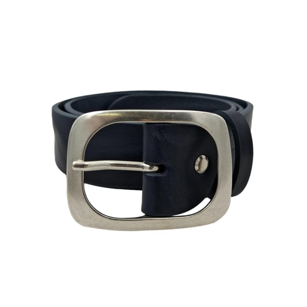 Cintura in Cuoio di Toro Design Casual con Fibbia intera Satinata (Altezze 3,5 cm e 4 cm)