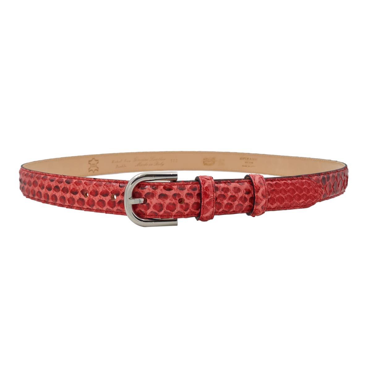 Nancy - Cintura 2,5 cm in vero pitone con fibbia Nichel free e fodera in pelle