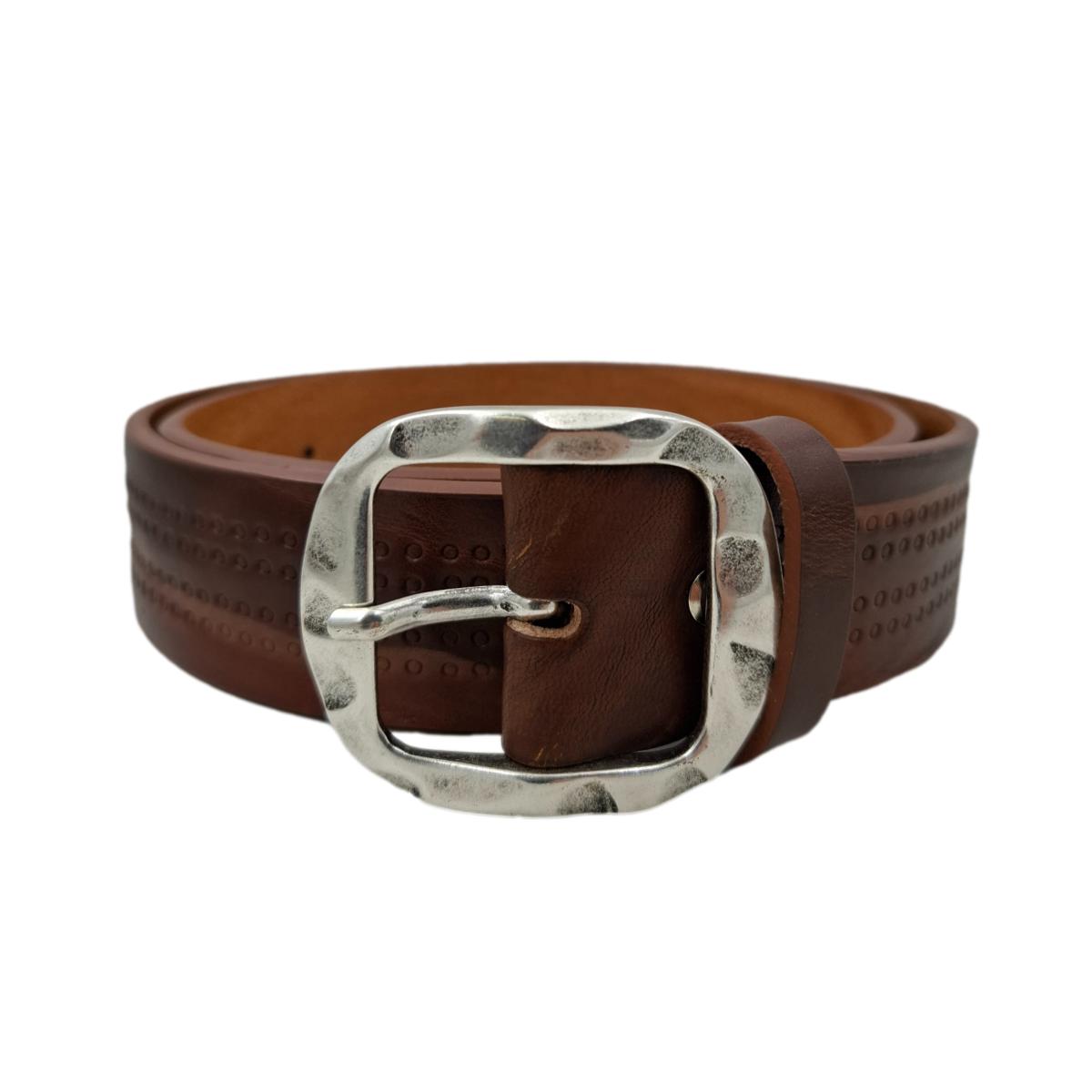 Cintura 4 cm in cuoio Rum lavorato a mano con fibbia Argento America