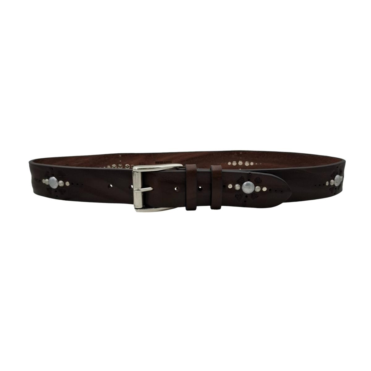 Marbles & Leather - Cintura 4 cm moro in vero cuoio con borchie sferiche e ricami - ESPERANTOBELTS